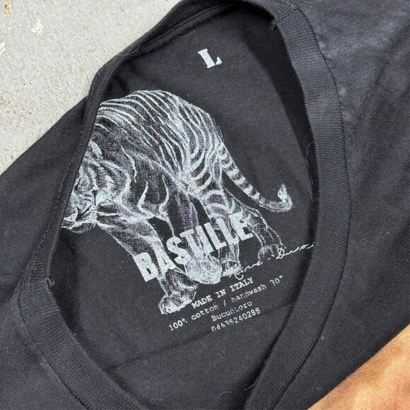 Bastille Vintage Golfer TShirt Silk Patch Made in Italy Cotton Black Large - Picture 6 of 6